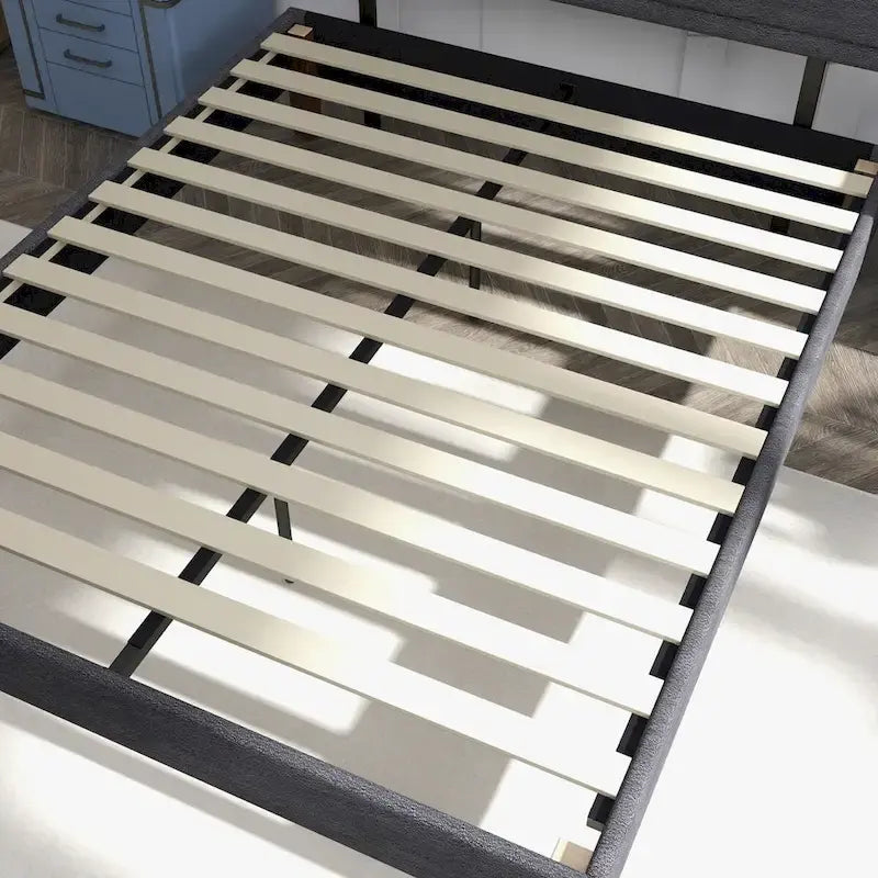 Platform Bed Frame with Wooden Slats Support, Upholstered Bed with Headboard, No Box Spring Needed
