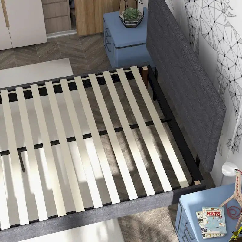 Platform Bed Frame with Wooden Slats Support, Upholstered Bed with Headboard, No Box Spring Needed