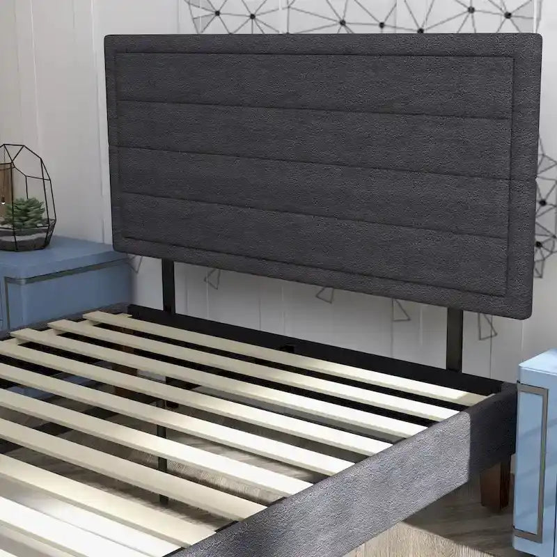 Platform Bed Frame with Wooden Slats Support, Upholstered Bed with Headboard, No Box Spring Needed