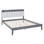 Platform Bed with USB Charging Station and Storage Upholstered Headboard,LED Bed Frame,No Box Spring Needed