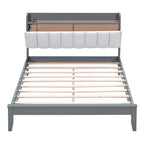 Platform Bed with USB Charging Station and Storage Upholstered Headboard,LED Bed Frame,No Box Spring Needed