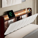 Platform Bed with USB Charging Station and Storage Upholstered Headboard,LED Bed Frame,No Box Spring Needed
