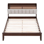 Platform Bed with USB Charging Station and Storage Upholstered Headboard,LED Bed Frame,No Box Spring Needed