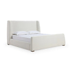 Mosi Queen Platform Bed, Wingback Headboard, White Boucle Fabric Upholstery