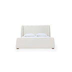 Mosi Queen Platform Bed, Wingback Headboard, White Boucle Fabric Upholstery