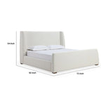 Mosi Queen Platform Bed, Wingback Headboard, White Boucle Fabric Upholstery