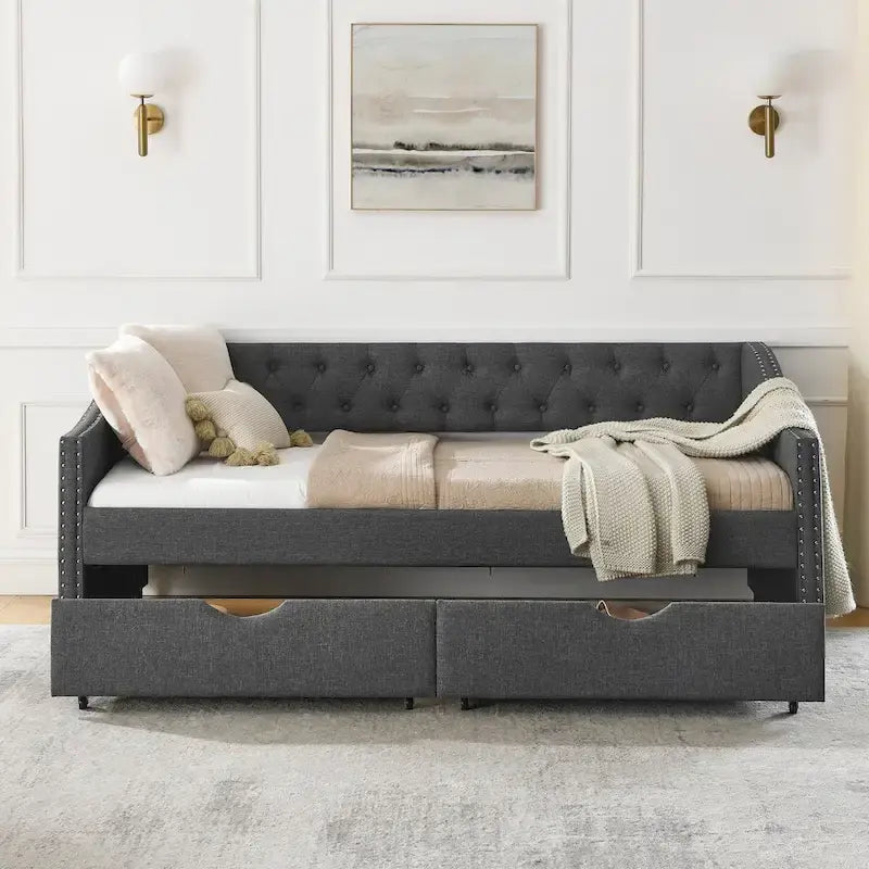 Daybed with Drawers Upholstered Tufted Sofa Bed