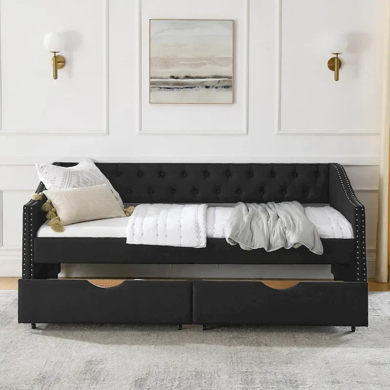Daybed with Drawers Upholstered Tufted Sofa Bed