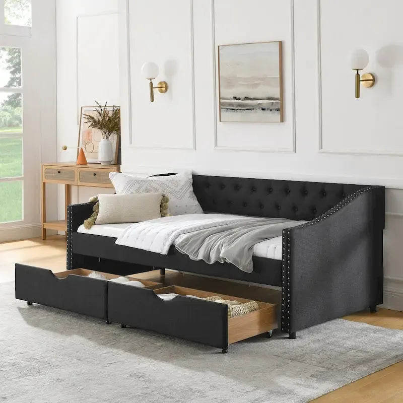 Daybed with Drawers Upholstered Tufted Sofa Bed