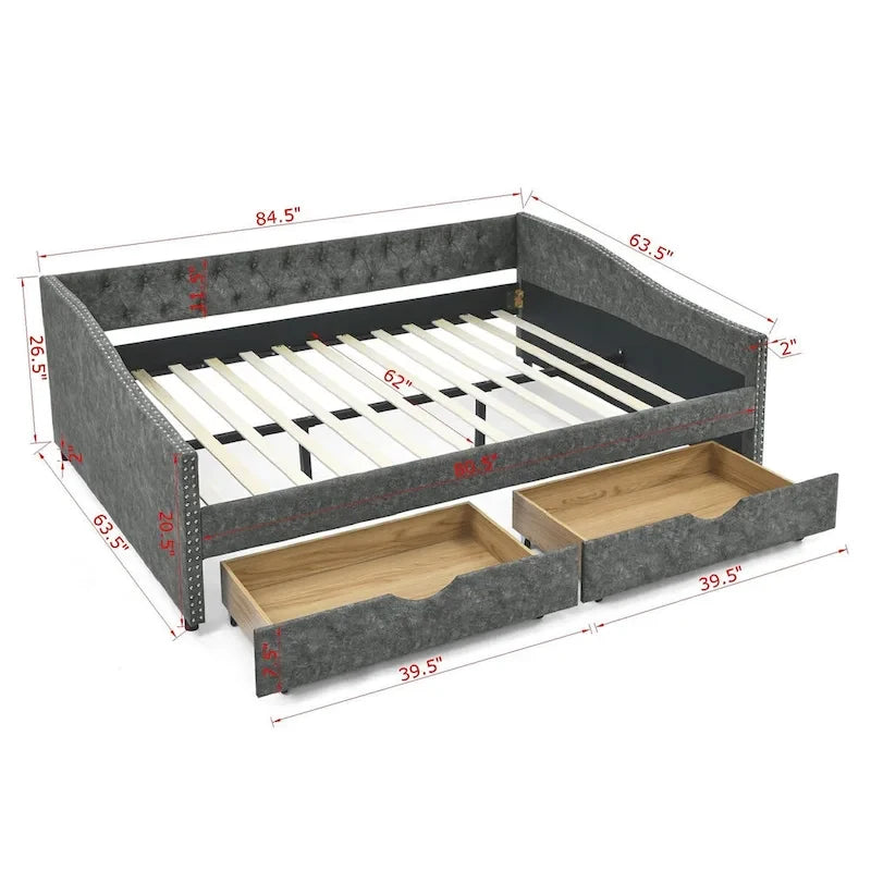 Daybed with Drawers Upholstered Tufted Sofa Bed