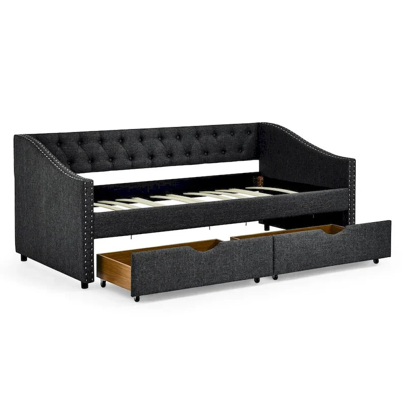 Daybed with Drawers Upholstered Tufted Sofa Bed