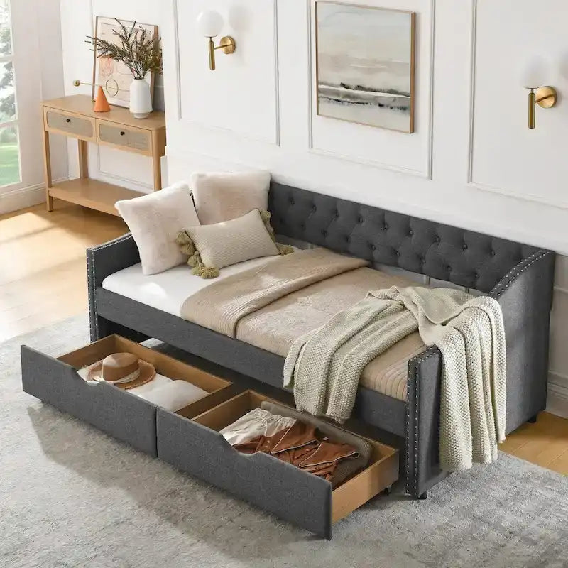 Daybed with Drawers Upholstered Tufted Sofa Bed
