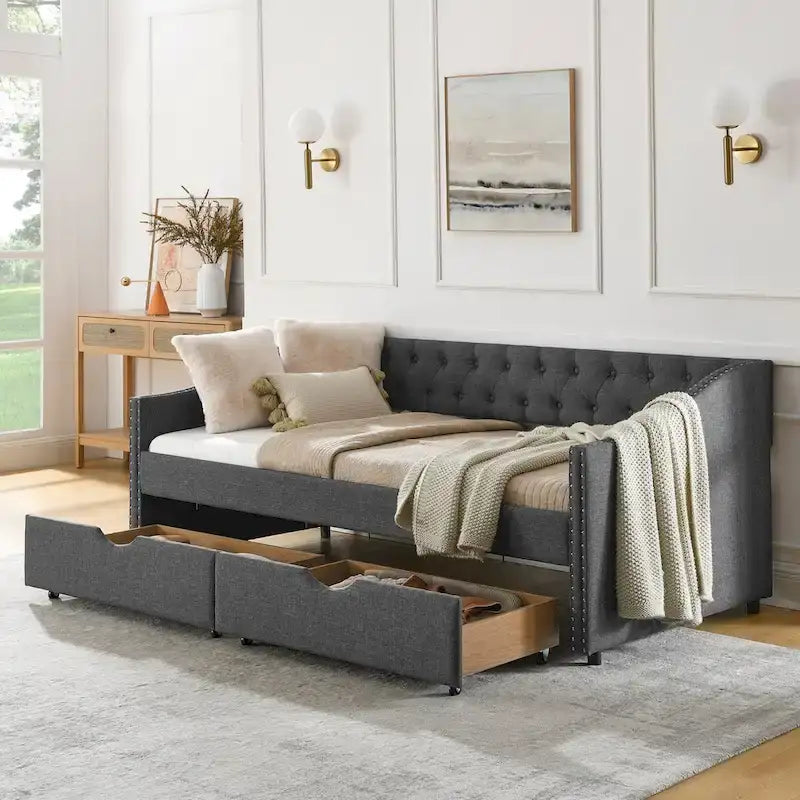 Daybed with Drawers Upholstered Tufted Sofa Bed
