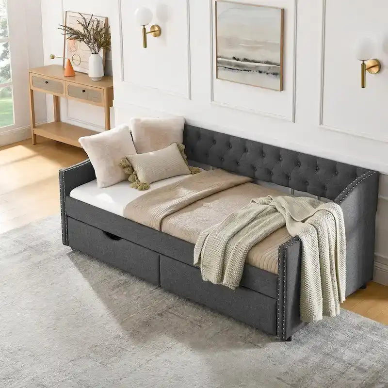 Daybed with Drawers Upholstered Tufted Sofa Bed