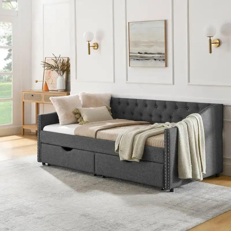 Daybed with Drawers Upholstered Tufted Sofa Bed