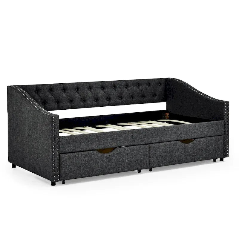 Daybed with Drawers Upholstered Tufted Sofa Bed