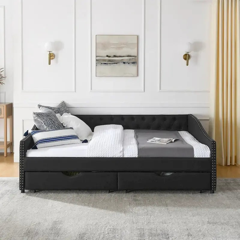 Daybed with Drawers Upholstered Tufted Sofa Bed