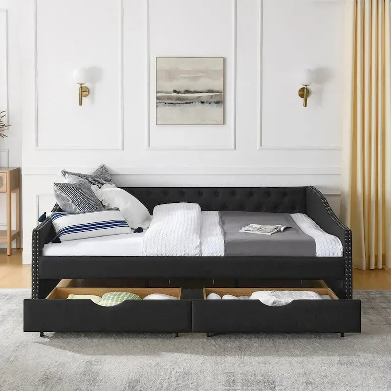 Daybed with Drawers Upholstered Tufted Sofa Bed