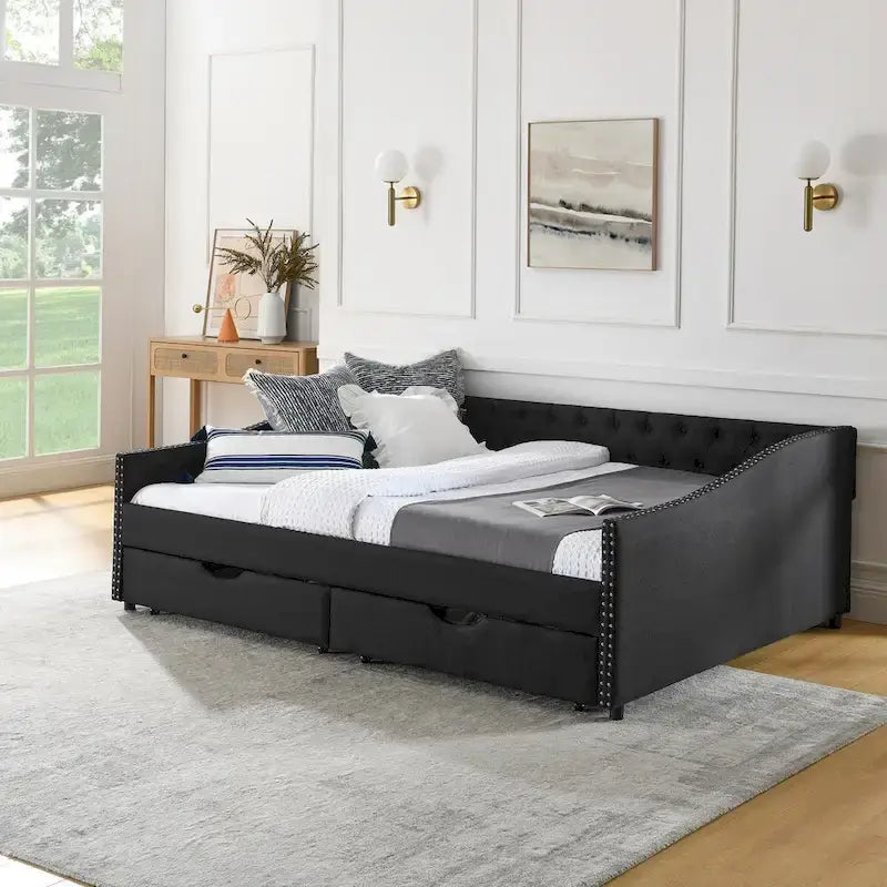 Daybed with Drawers Upholstered Tufted Sofa Bed