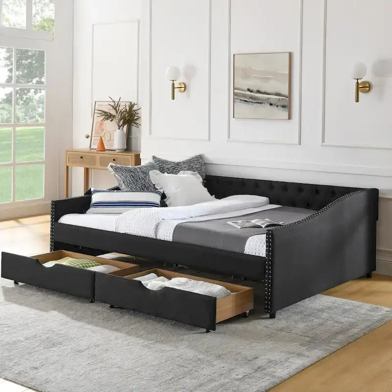 Daybed with Drawers Upholstered Tufted Sofa Bed