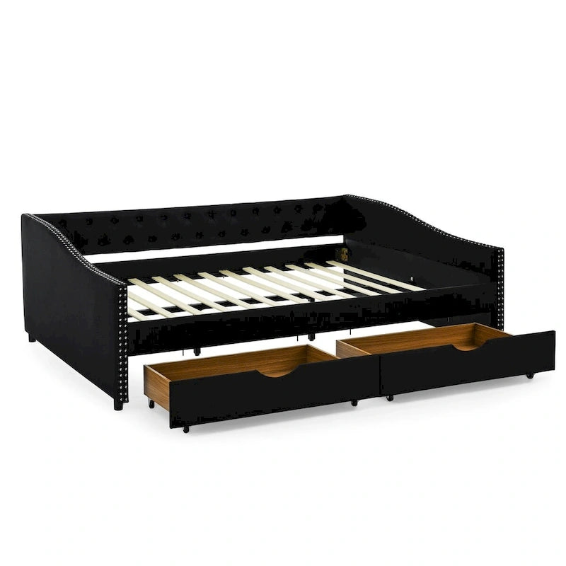 Daybed with Drawers Upholstered Tufted Sofa Bed