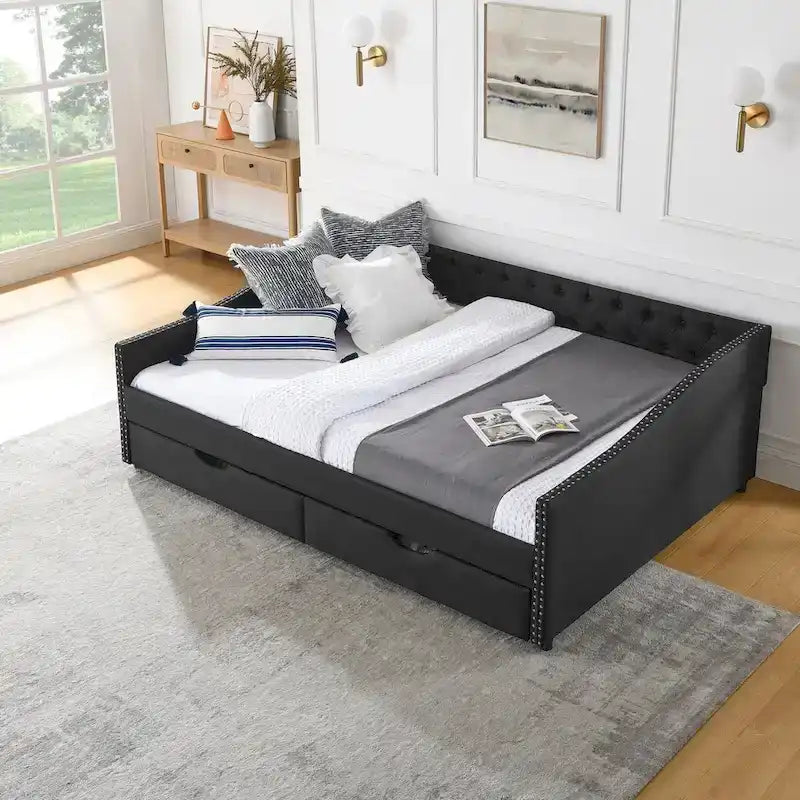 Daybed with Drawers Upholstered Tufted Sofa Bed