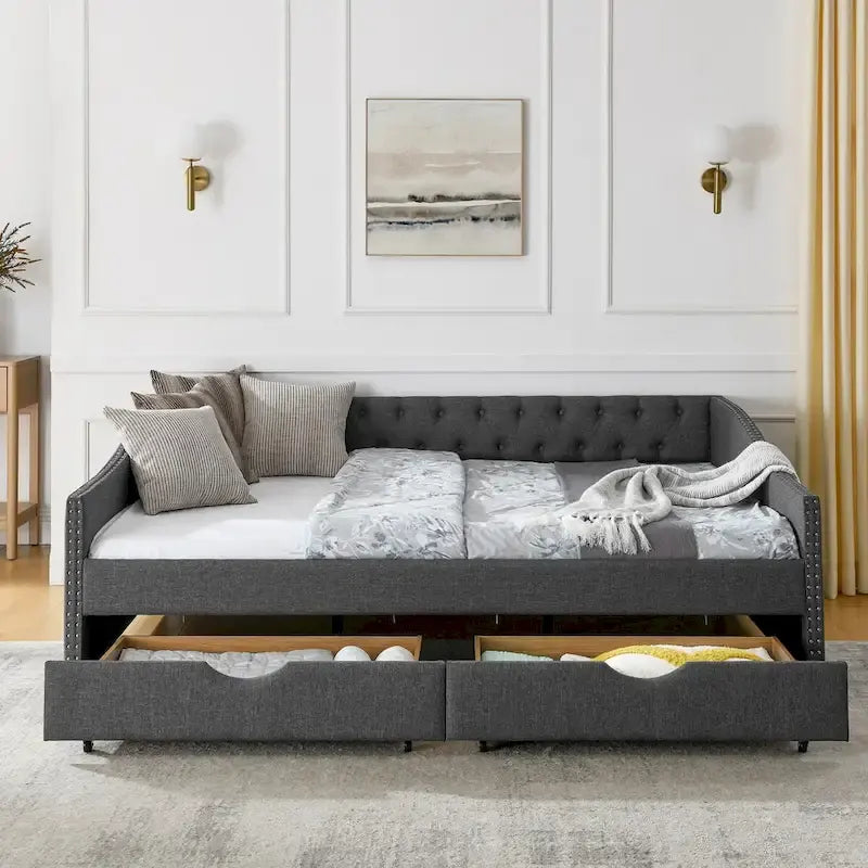Daybed with Drawers Upholstered Tufted Sofa Bed