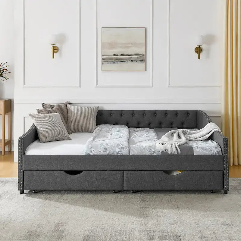 Daybed with Drawers Upholstered Tufted Sofa Bed