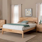 Hosea Japandi Carved Honeycomb Natural Queen Size Platform Bed
