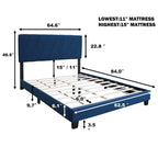 Blue Queen Adjustable Upholstered Bed Modern Minimalist Top Style