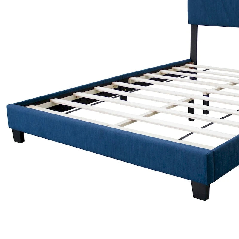 Blue Queen Adjustable Upholstered Bed Modern Minimalist Top Style