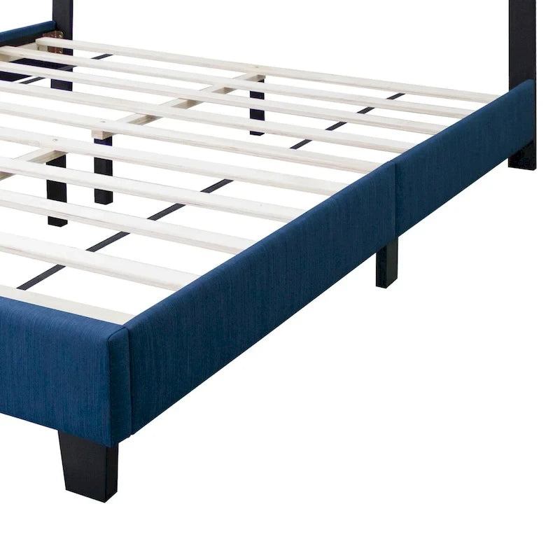 Blue Queen Adjustable Upholstered Bed Modern Minimalist Top Style