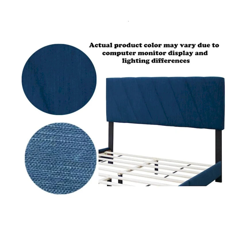 Blue Queen Adjustable Upholstered Bed Modern Minimalist Top Style