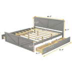King Size Wooden Platform Bed with Four Storage Drawers and Support Legs