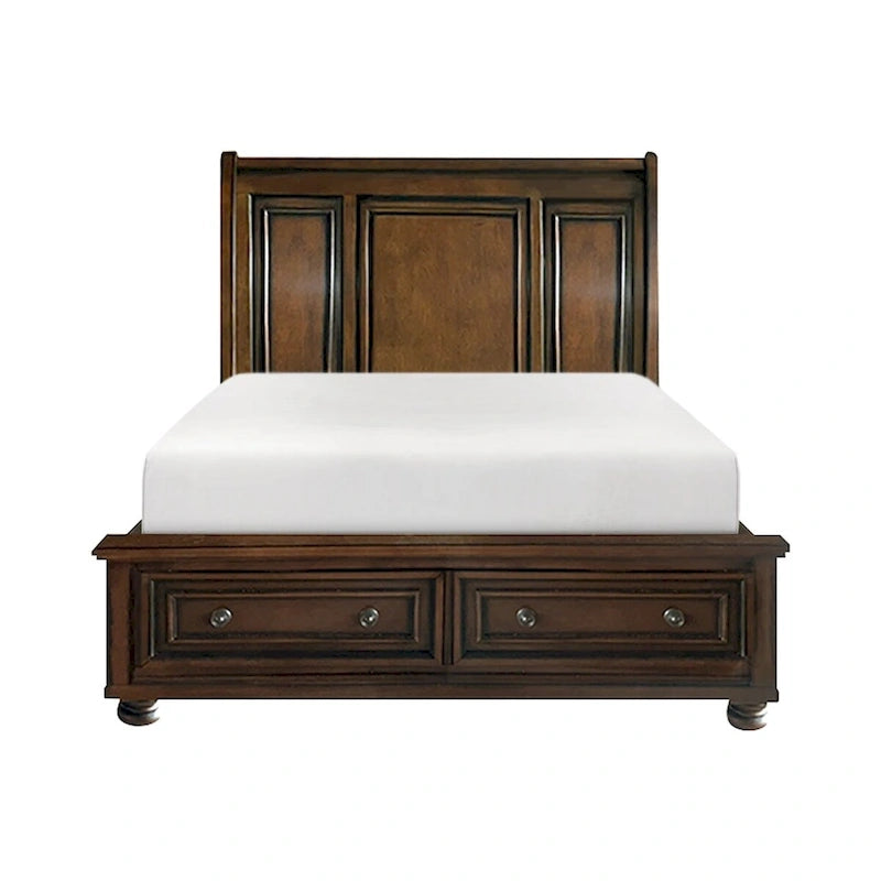 Brown Cherry Finish 3pc Bedroom Set Platform Storage Bed and Two Nightstands