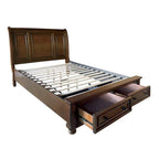 Brown Cherry Finish 3pc Bedroom Set Platform Storage Bed and Two Nightstands