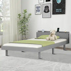 Minimalist Design Twin Size Wooden Platform Bed Frame with Charging Station