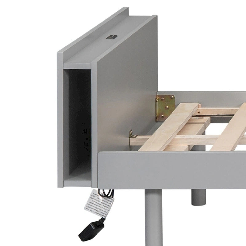 Minimalist Design Twin Size Wooden Platform Bed Frame with Charging Station