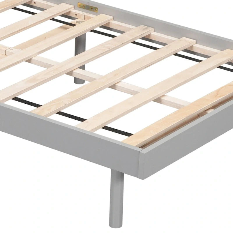 Minimalist Design Twin Size Wooden Platform Bed Frame with Charging Station