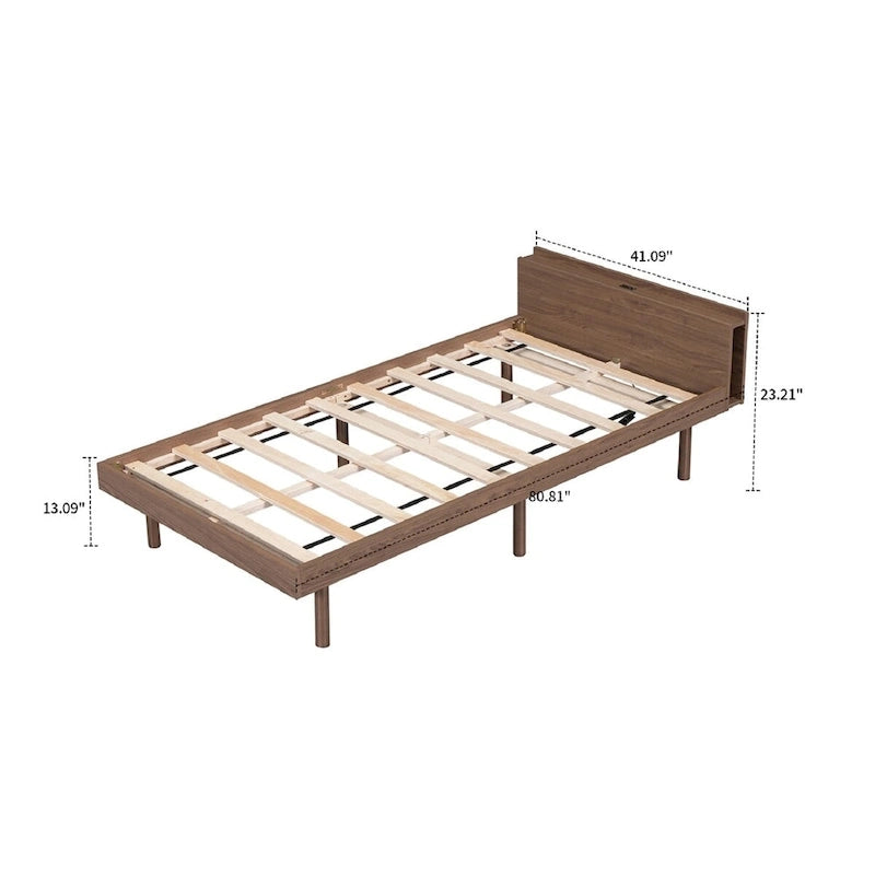 Minimalist Design Twin Size Wooden Platform Bed Frame with Charging Station