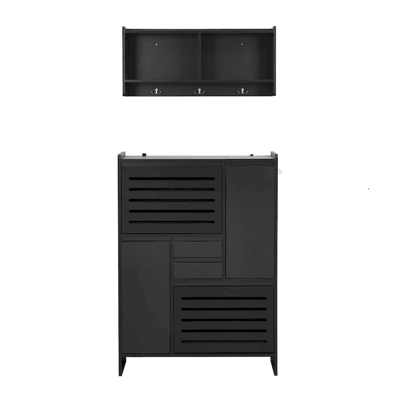 Multi-Functional Shoe Cabinet with Wall Cabinet,2 Flip Drawers with Ventilation door