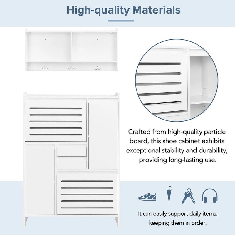 Multi-Functional Shoe Cabinet with Wall Cabinet,2 Flip Drawers with Ventilation door