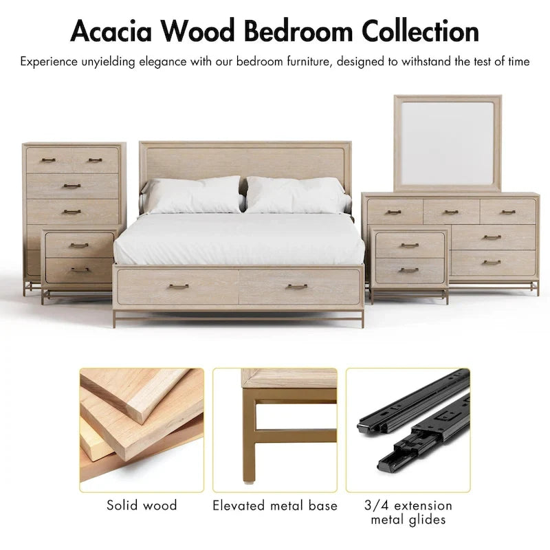 Furniture of America Drayden Transitional Oak Solid Wood 2-Piece Bed and Nightstand Bedroom Set