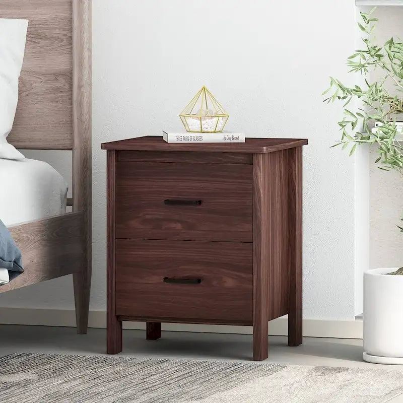 Modern Nightstand with 2 Drawers and Metal Handles by Christopher Knight Home