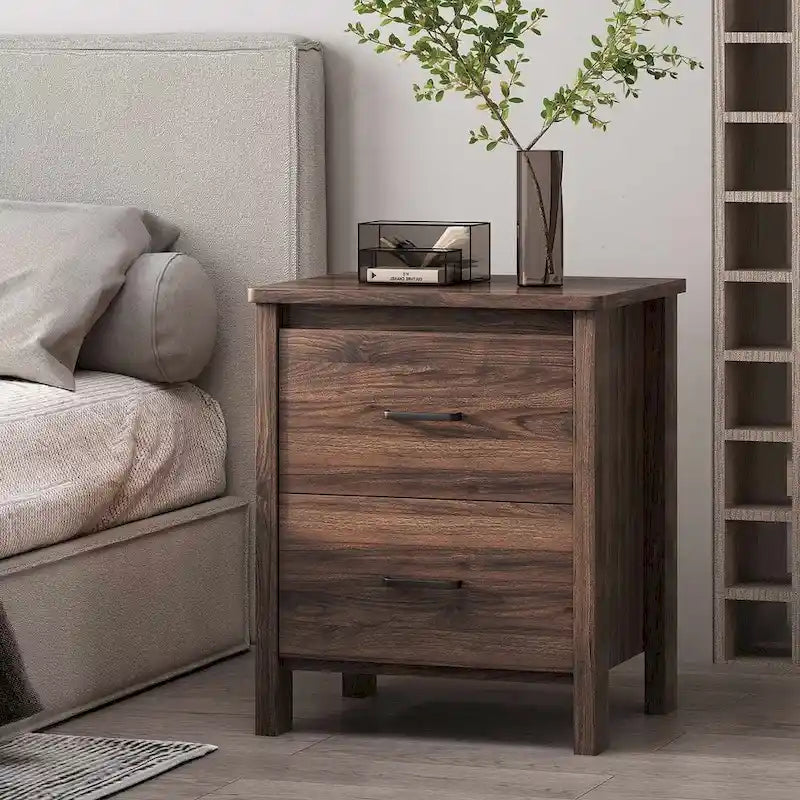 Modern Nightstand with 2 Drawers and Metal Handles by Christopher Knight Home