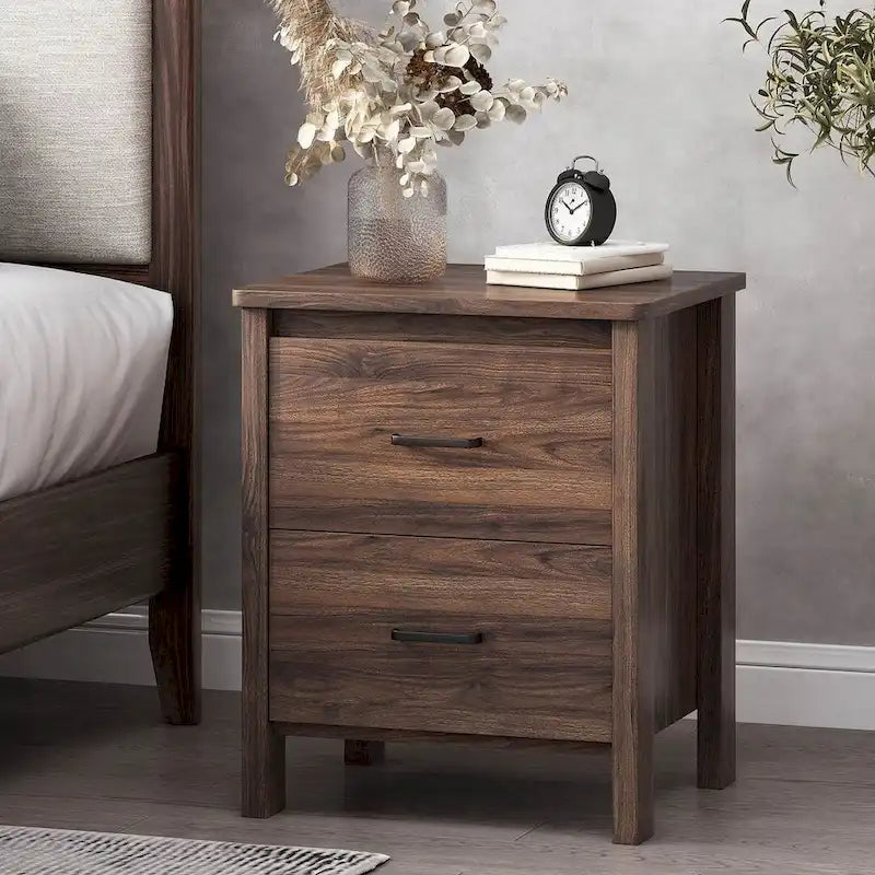 Modern Nightstand with 2 Drawers and Metal Handles by Christopher Knight Home