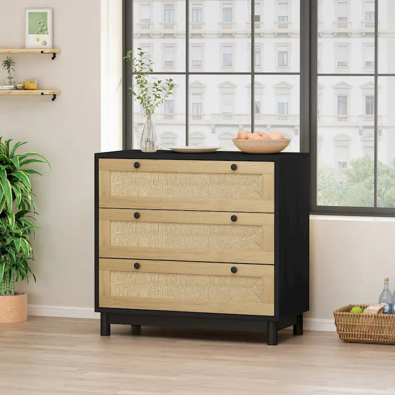 30.31 3-Drawers Storage Cabinet with Rope Woven Drawer