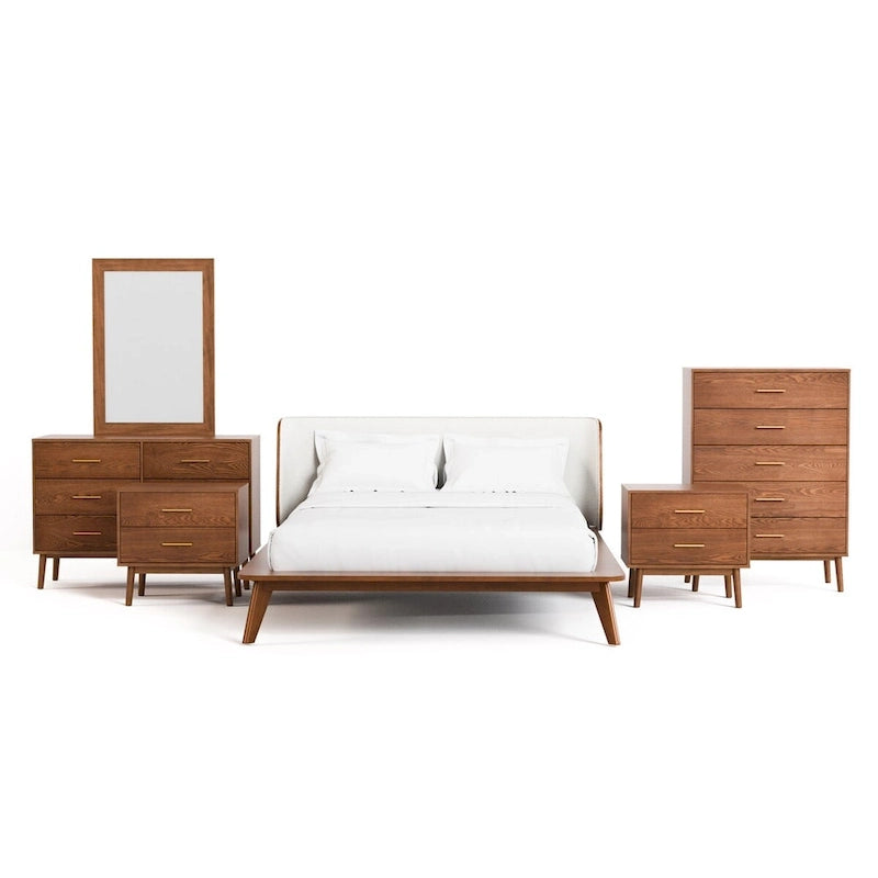 Furniture of America Beau Midcentury 6-Piece Boucle Wingback Queen Low Profile Bedroom Set