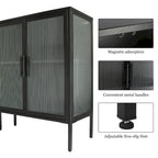 Stylish 4-Door Tempered Glass Cabinet w/4 Glass Doors Adjustable Shelf