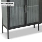 Stylish 4-Door Tempered Glass Cabinet w/4 Glass Doors Adjustable Shelf